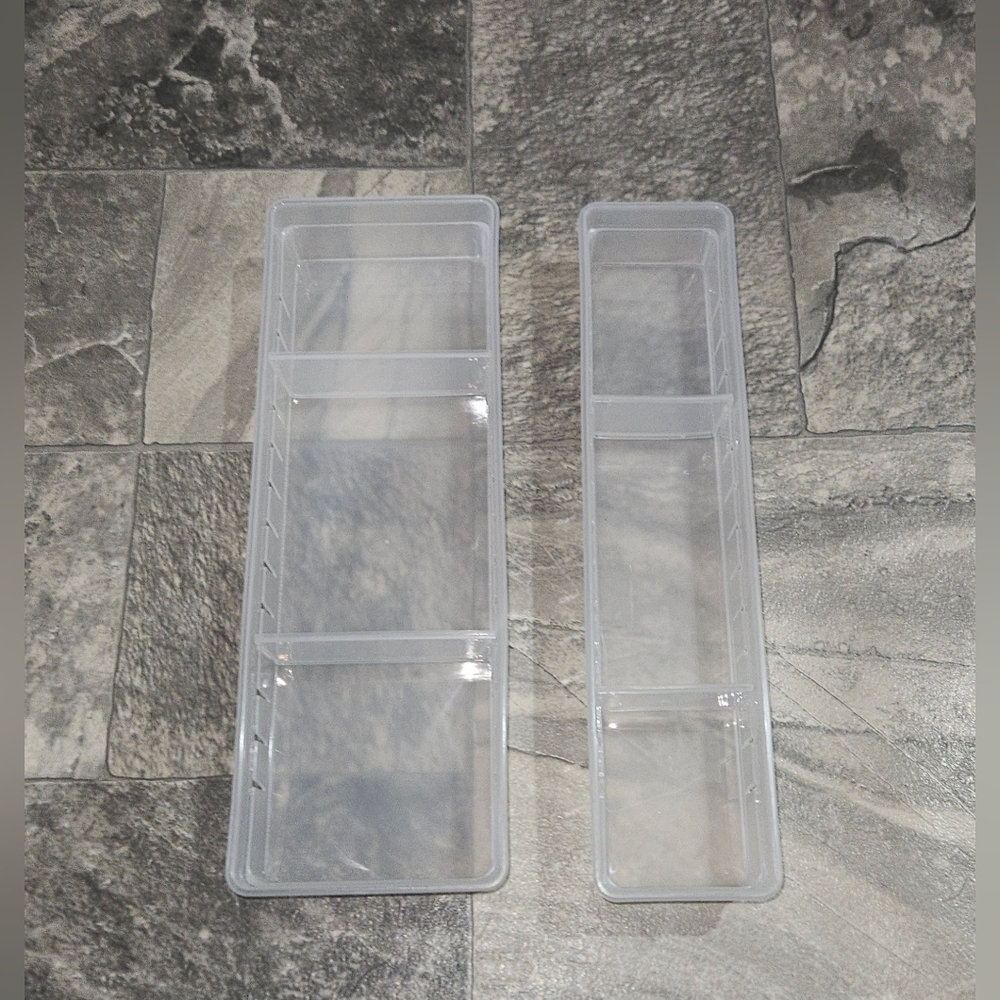 2 Clear Plastic Drawer Organizers- Large & Small- 2 Dividers In Each BNIB